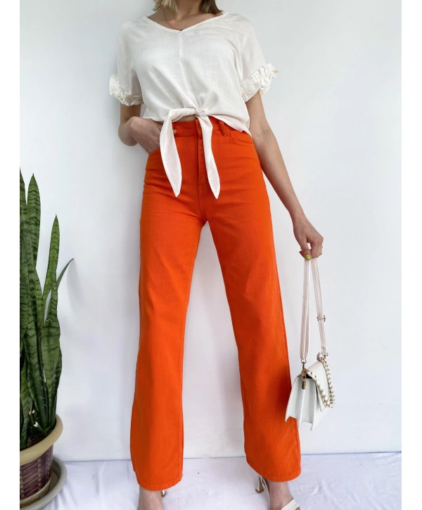 Kadın Denim Pantolon Turuncu