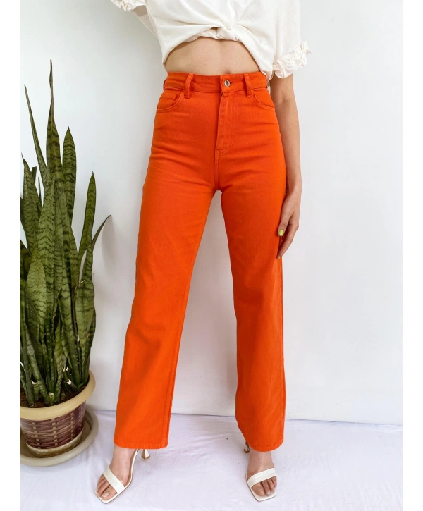 Kadın Denim Pantolon Turuncu