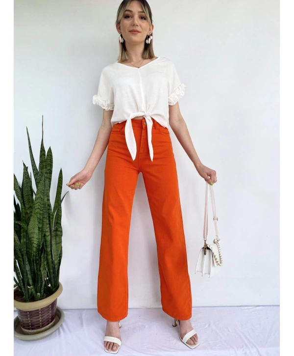 Kadın Denim Pantolon Turuncu