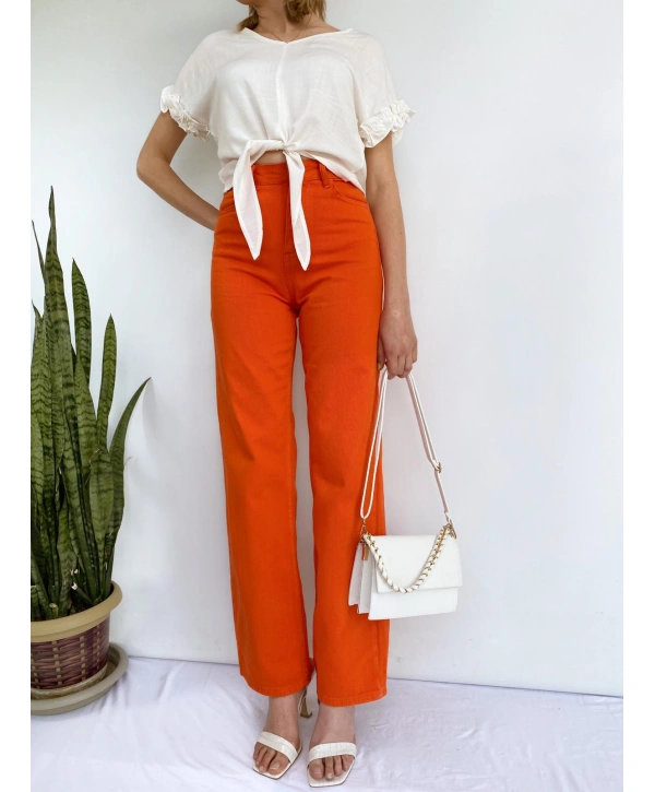 Kadın Denim Pantolon Turuncu