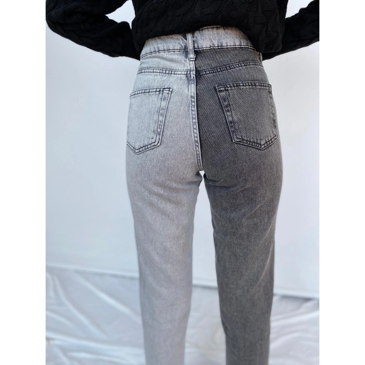 Kadın Kontrast Mom Jean Kot Pantolon Gri