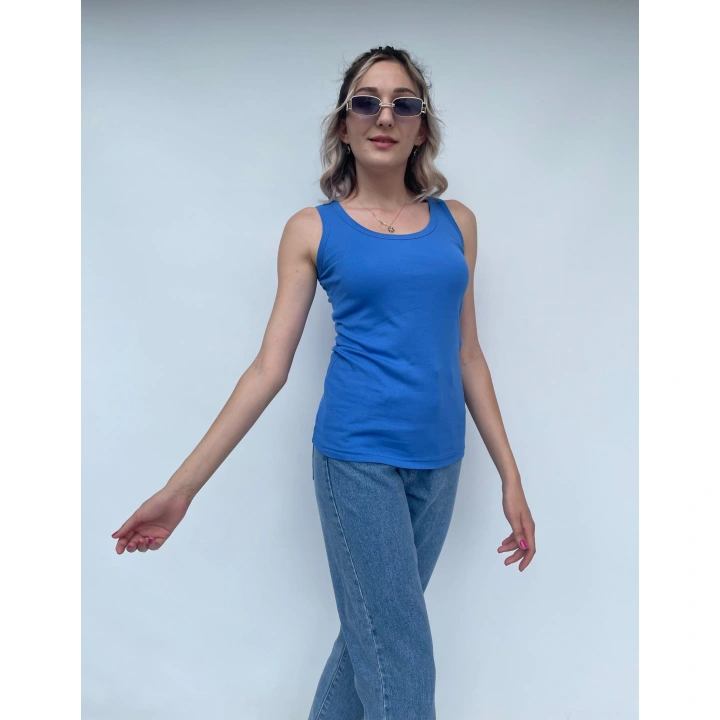 Kadın Basic Yuvarlak Yaka Mavi Atlet