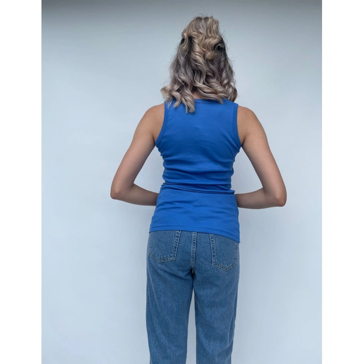 Kadın Basic Yuvarlak Yaka Mavi Atlet