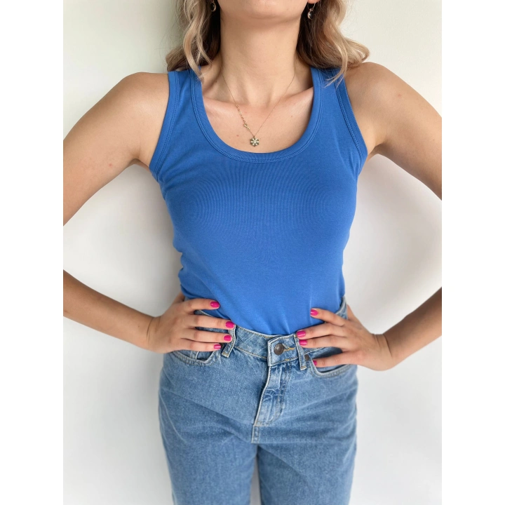 Kadın Basic Yuvarlak Yaka Mavi Atlet
