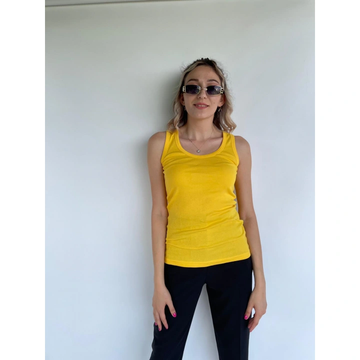 Kadın Basic Yuvarlak Yaka Koyu Sarı Atlet