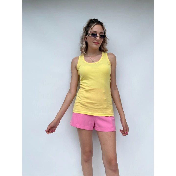 Kadın Basic Yuvarlak Yaka Limon Sarı Atlet