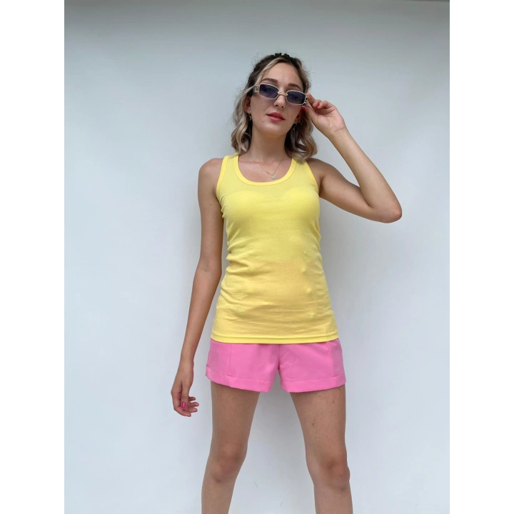 Kadın Basic Yuvarlak Yaka Limon Sarı Atlet