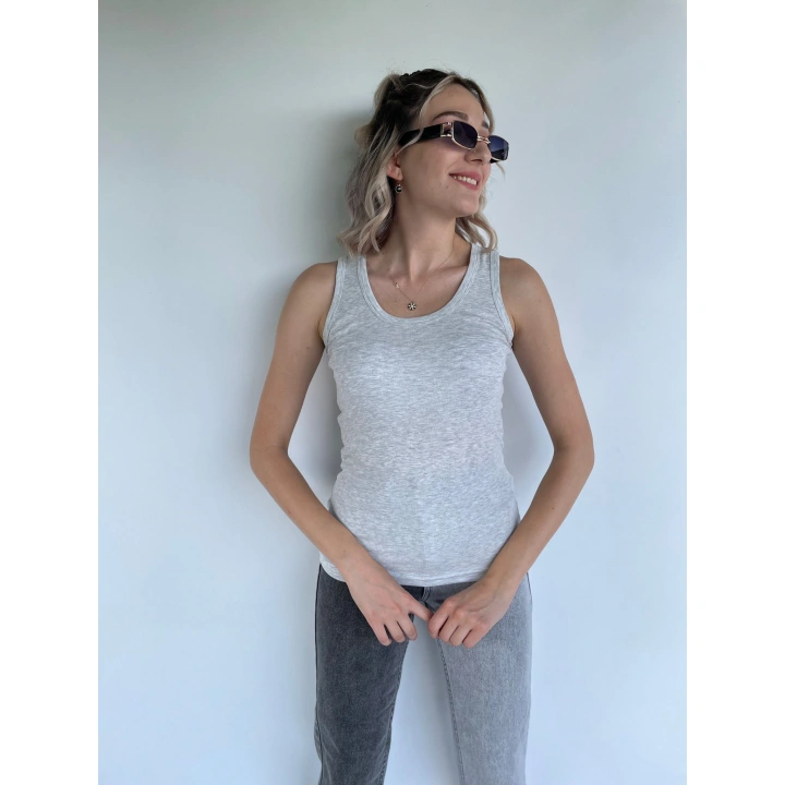 Kadın Basic Yuvarlak Yaka Gri Atlet