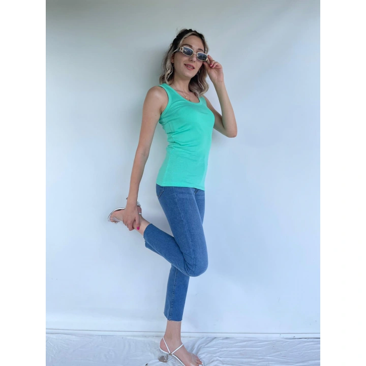 Kadın Basic Yuvarlak Yaka Mint Atlet