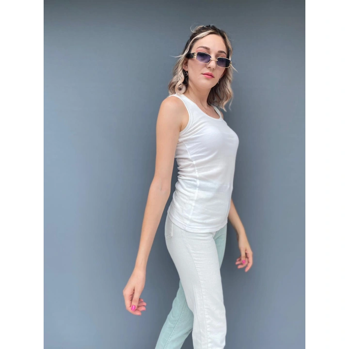 Kadın Basic Yuvarlak Yaka Beyaz Atlet
