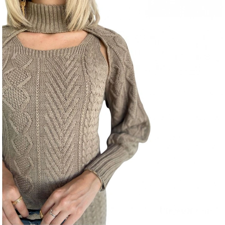 Kadın Bej Rengi İkili Triko Elbise