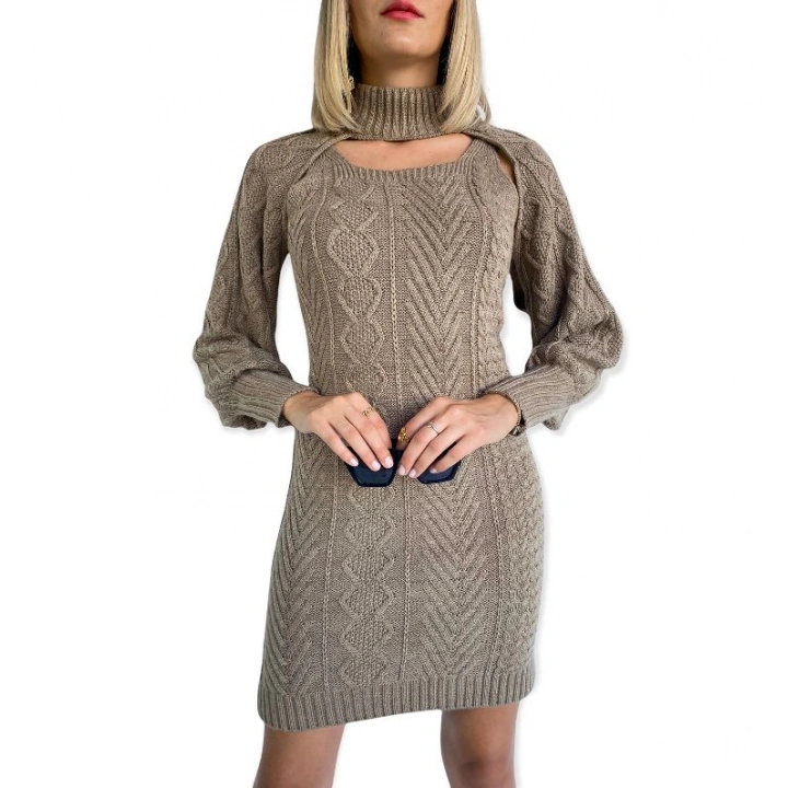 Kadın Bej Rengi İkili Triko Elbise