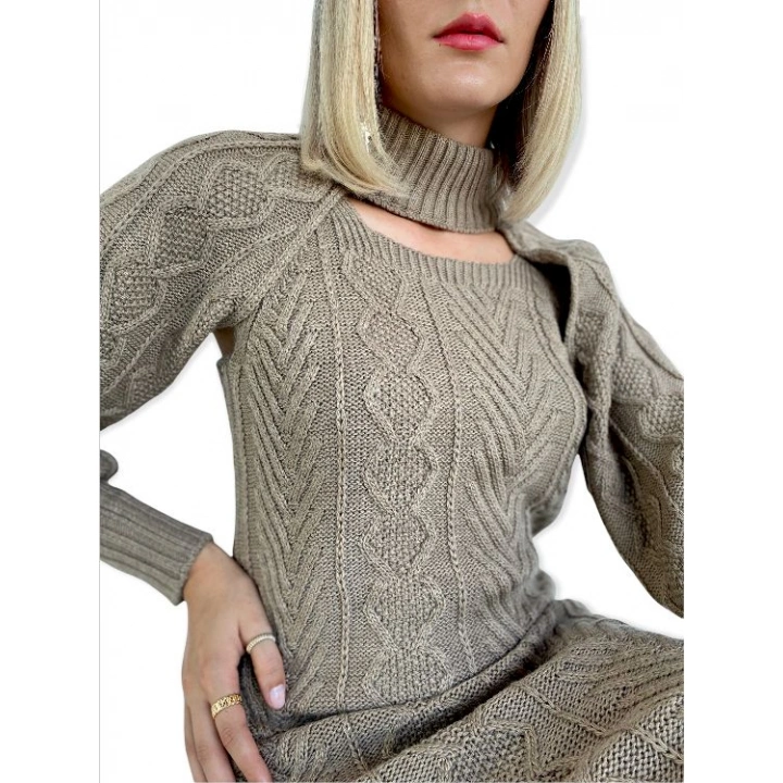 Kadın Bej Rengi İkili Triko Elbise