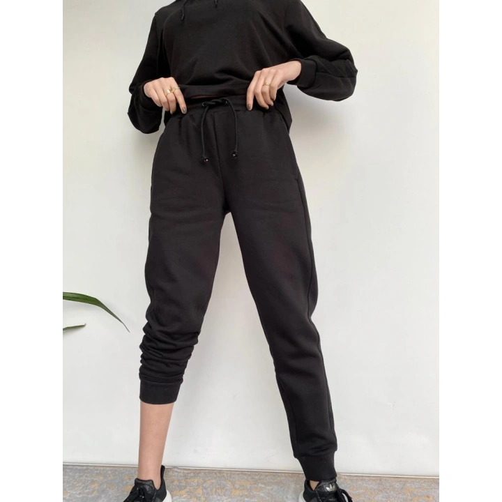 Kadın Siyah Kapüşonlu Eşofman Takımı