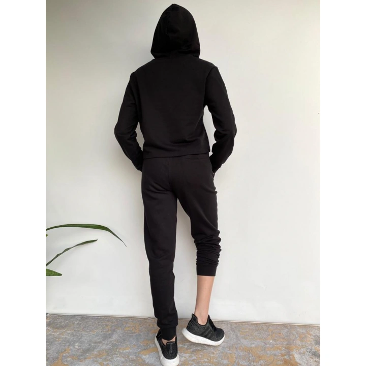 Kadın Siyah Kapüşonlu Eşofman Takımı