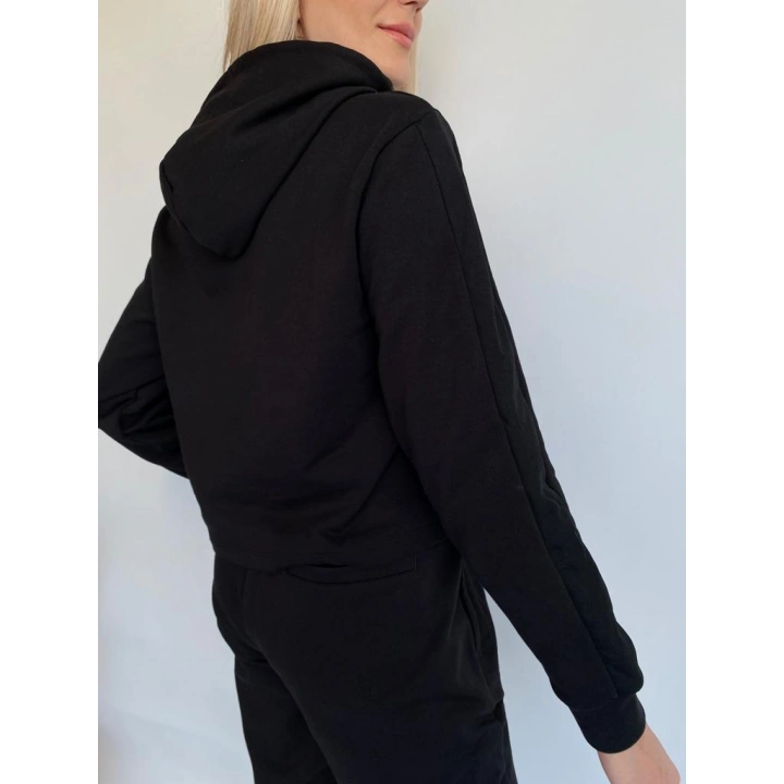 Kadın Siyah Kapüşonlu Eşofman Takımı