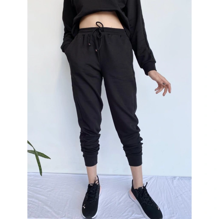 Kadın Siyah Kapüşonlu Eşofman Takımı