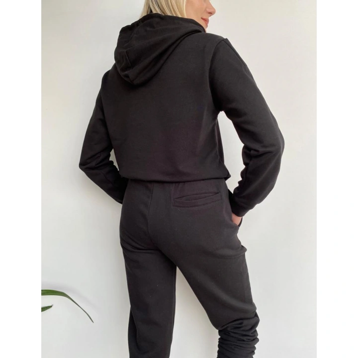 Kadın Siyah Kapüşonlu Eşofman Takımı