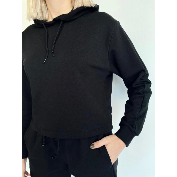 Kadın Siyah Kapüşonlu Eşofman Takımı