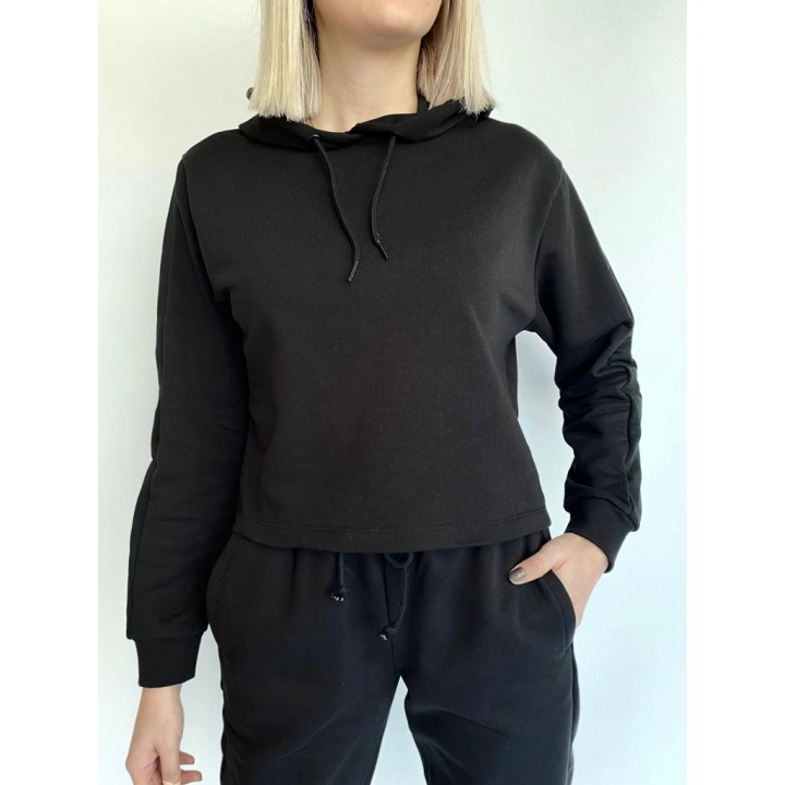 Kadın Siyah Kapüşonlu Eşofman Takımı