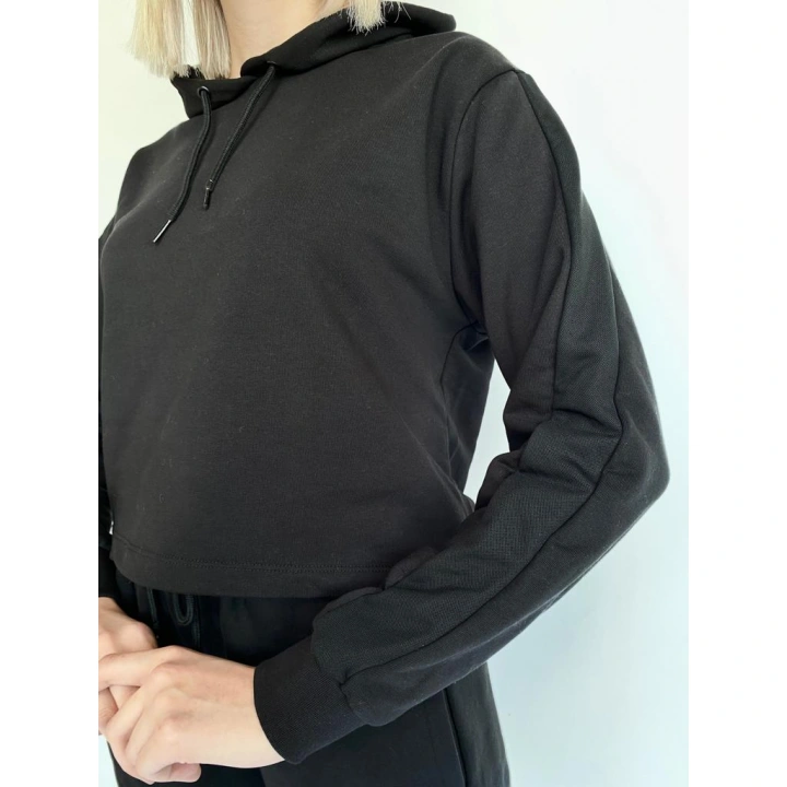 Kadın Siyah Kapüşonlu Eşofman Takımı