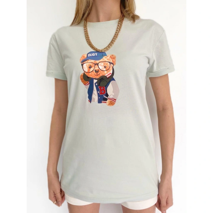 Kadın Ayıcık Baskılı Tshirt Mint