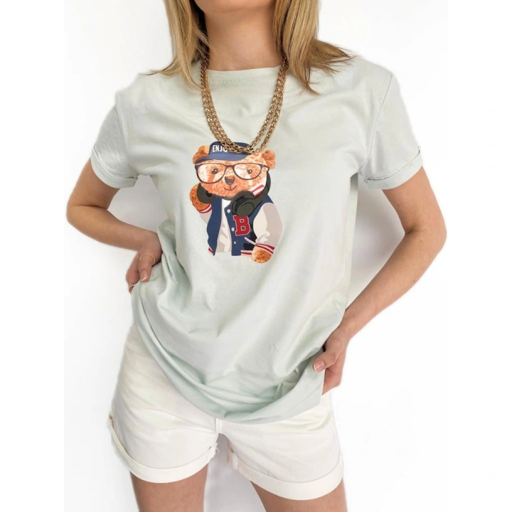 Kadın Ayıcık Baskılı Tshirt Mint