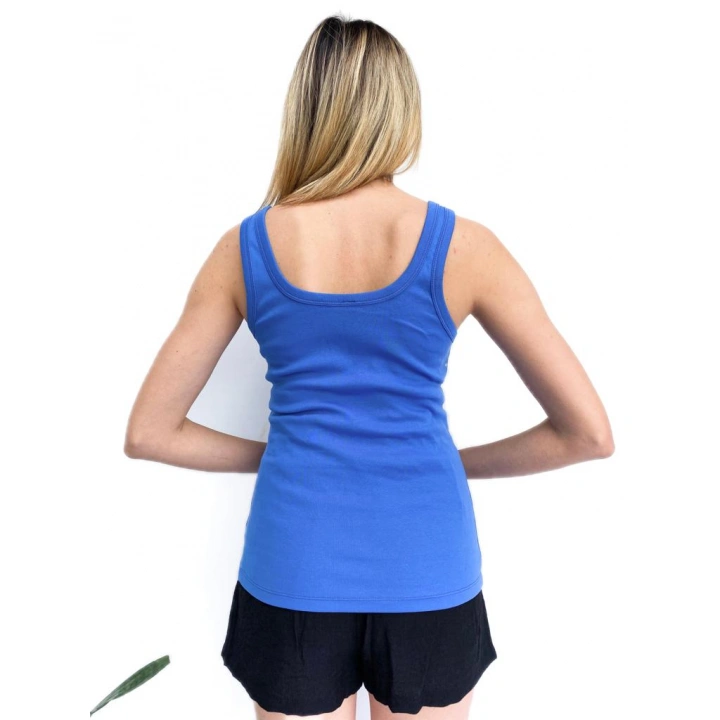 Kadın Fitilli Düğme Detaylı Askılı Body Mavi