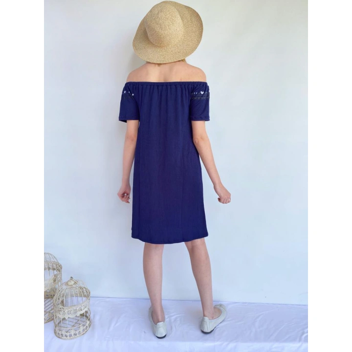 Kadın Bürümcük Desen Lacivert Elbise