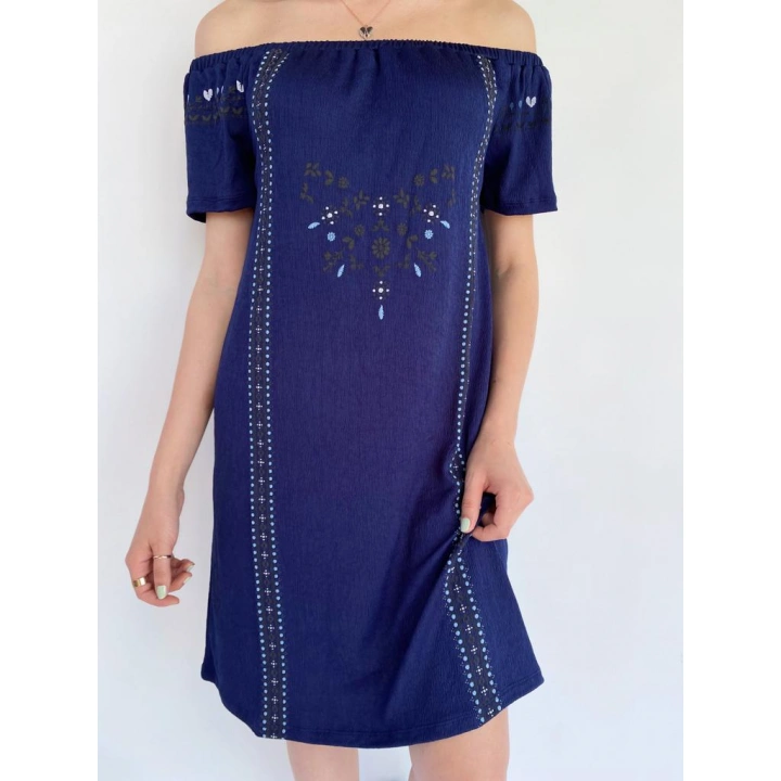 Kadın Bürümcük Desen Lacivert Elbise