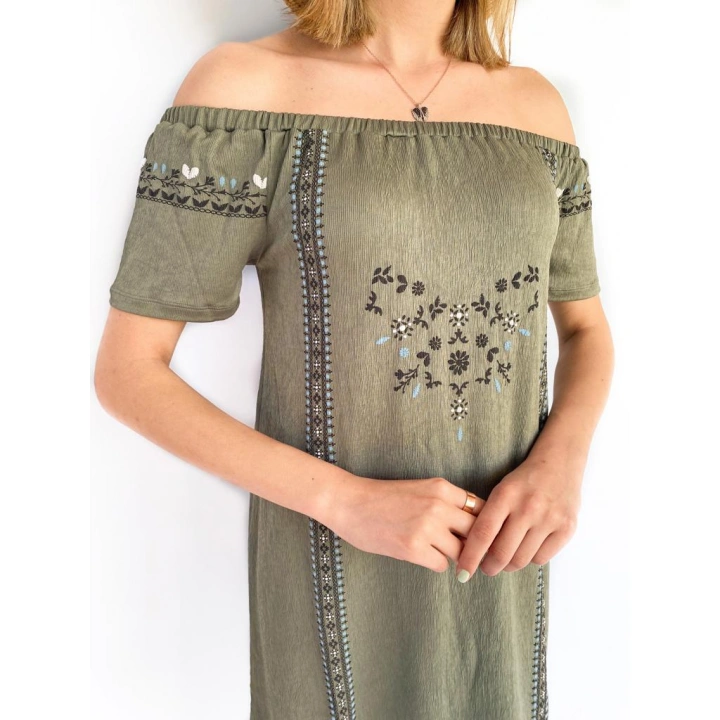 Kadın Bürümcük Desen Haki Elbise