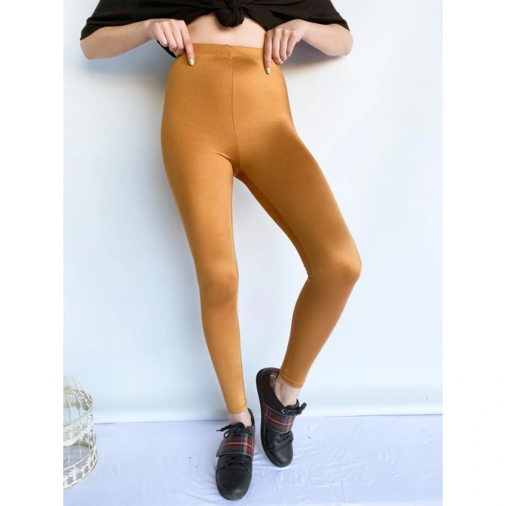 Kadın Metalik Hardal Disco Tayt