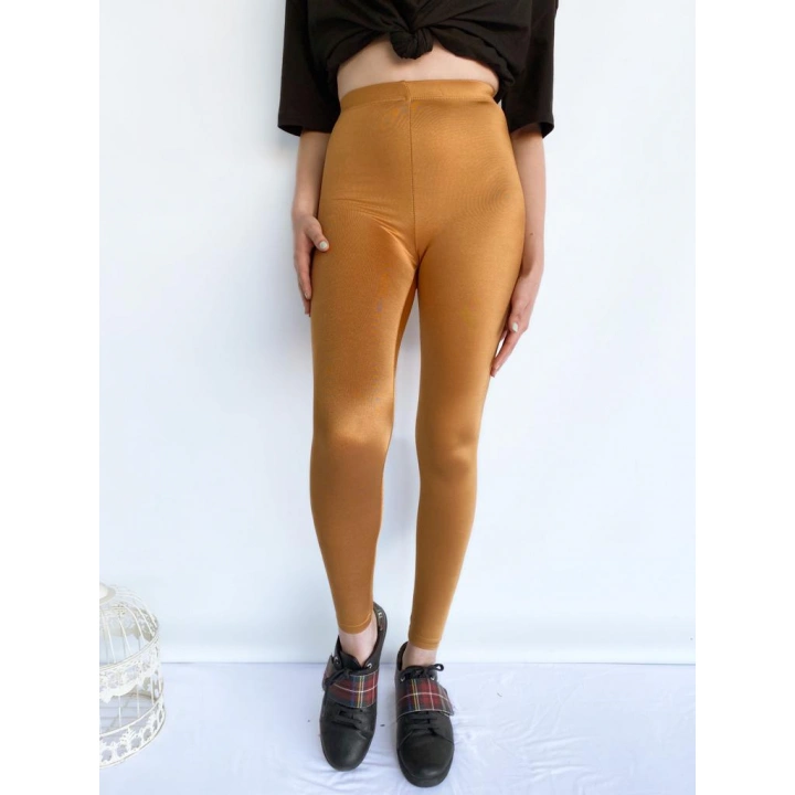 Kadın Metalik Hardal Disco Tayt