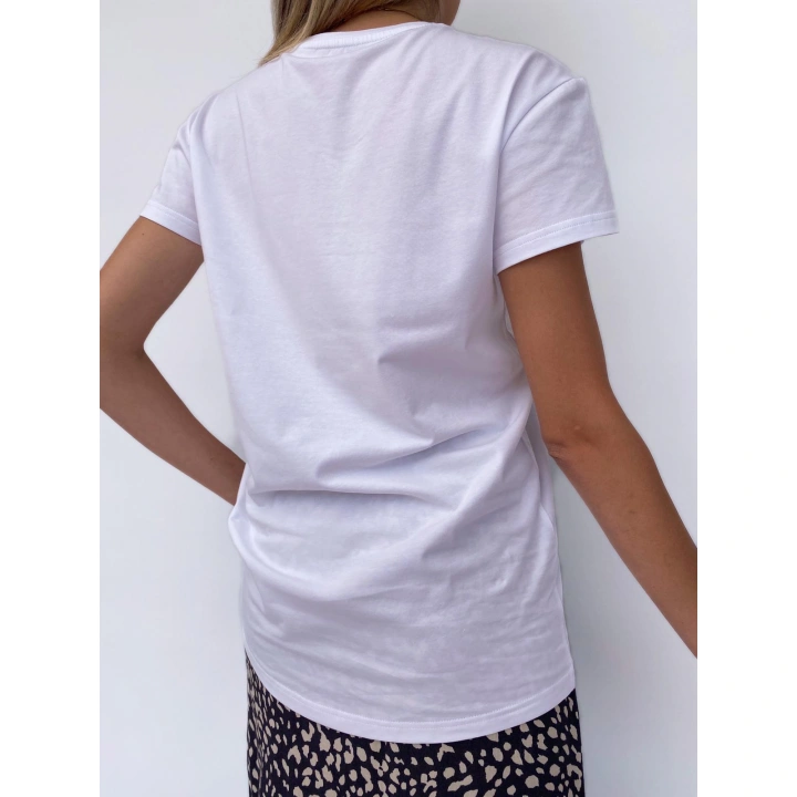 Kadın Beyaz Çiçek Baskılı Basic Beyaz Tshirt