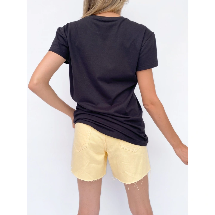 Kadın Baskılı Basic Siyah Tshirt