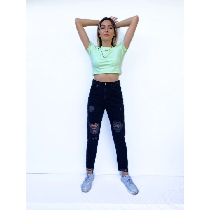 Kadın Büzgü Detaylı Crop Mint Tshirt