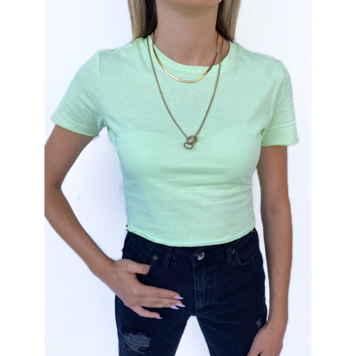 Kadın Büzgü Detaylı Crop Mint Tshirt