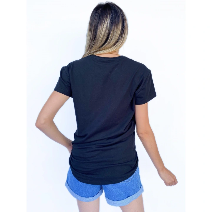 Kadın Women Baskılı Basic Siyah Tshirt