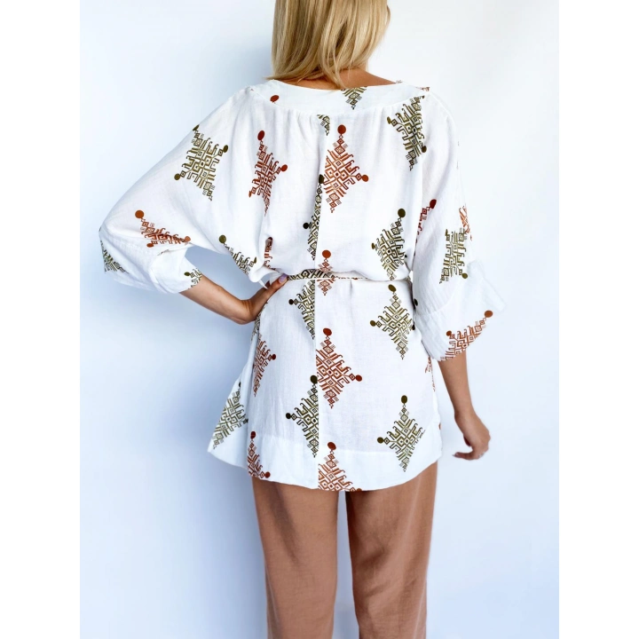 Kadın Tarçın Rengi Keten Kimono Pantolon Takım