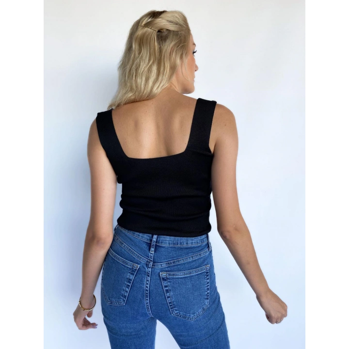 Kadın Kare Yaka Siyah Triko Body