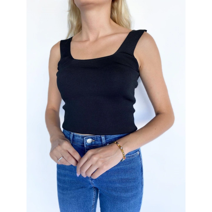 Kadın Kare Yaka Siyah Triko Body