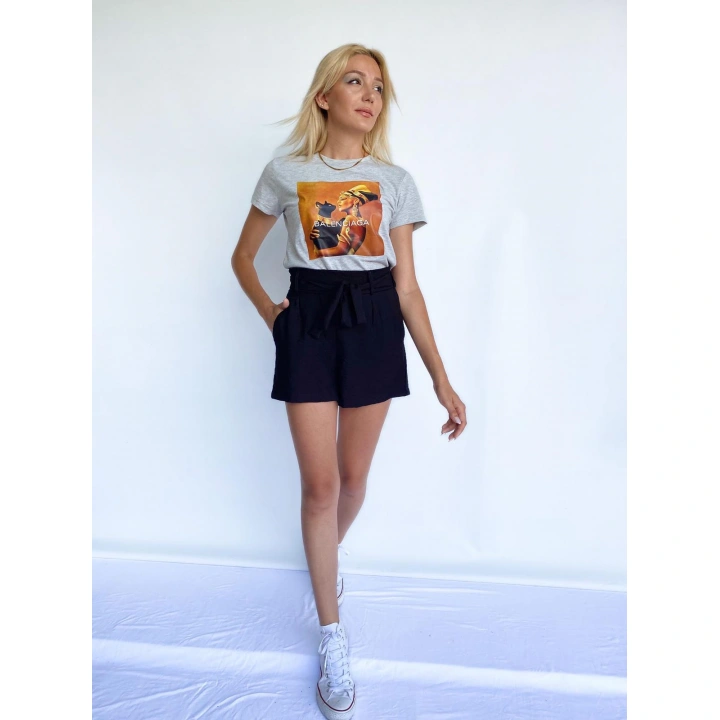 Kadın Baskılı Basic Tişört Gri