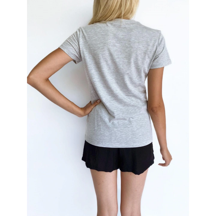 Kadın Baskılı Basic Tişört Gri