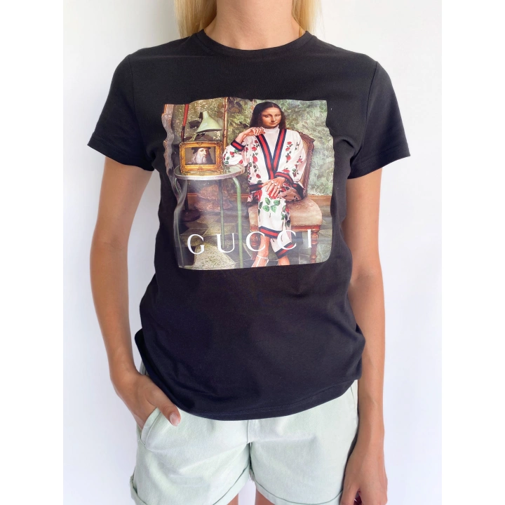 Kadın Baskılı Basic Tişört Siyah