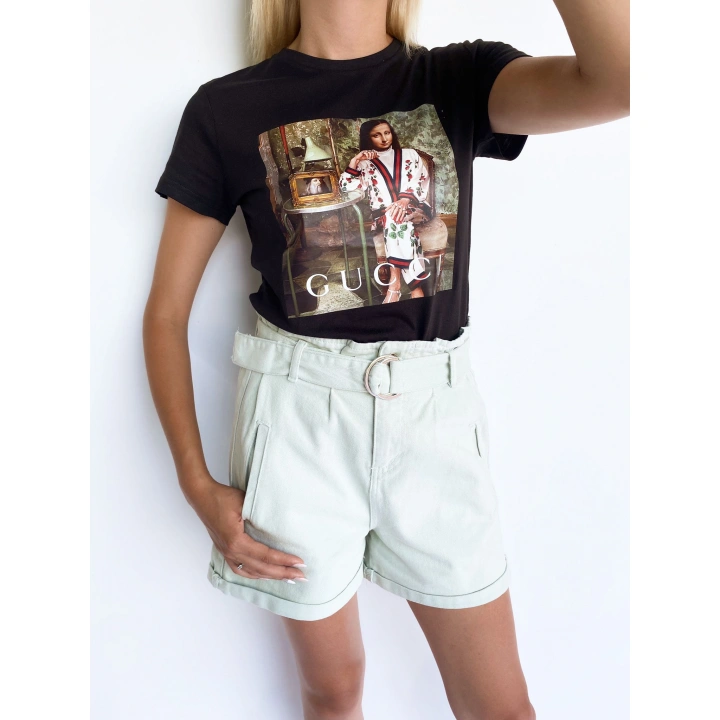 Kadın Baskılı Basic Tişört Siyah