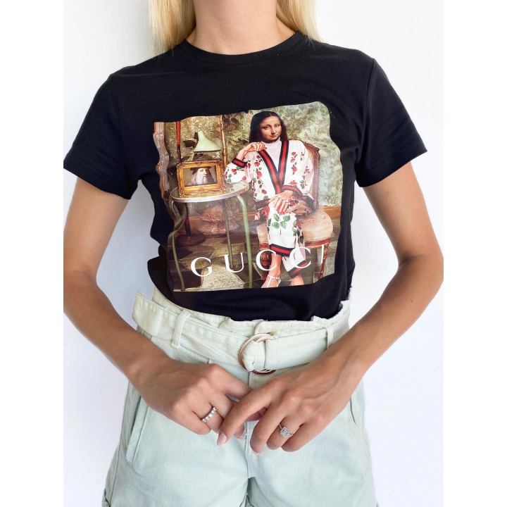 Kadın Baskılı Basic Tişört Siyah