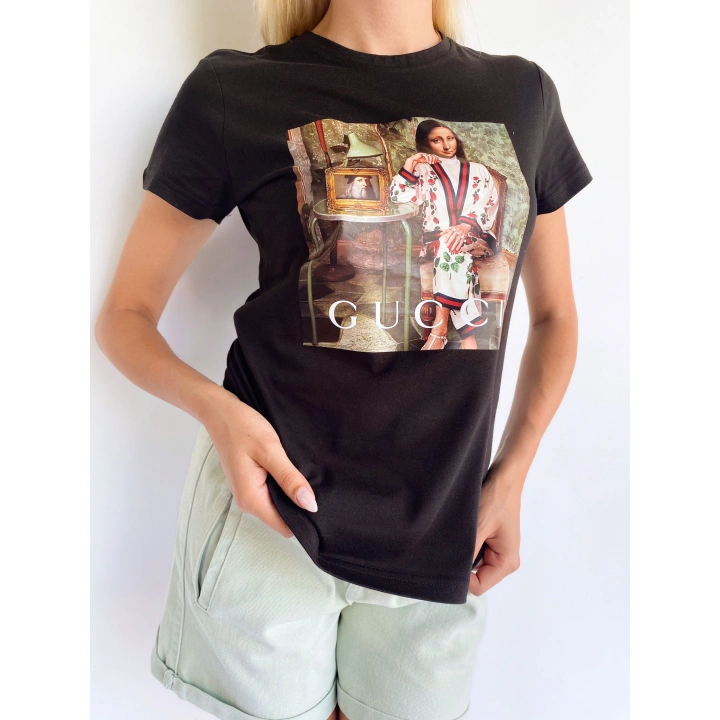 Kadın Baskılı Basic Tişört Siyah