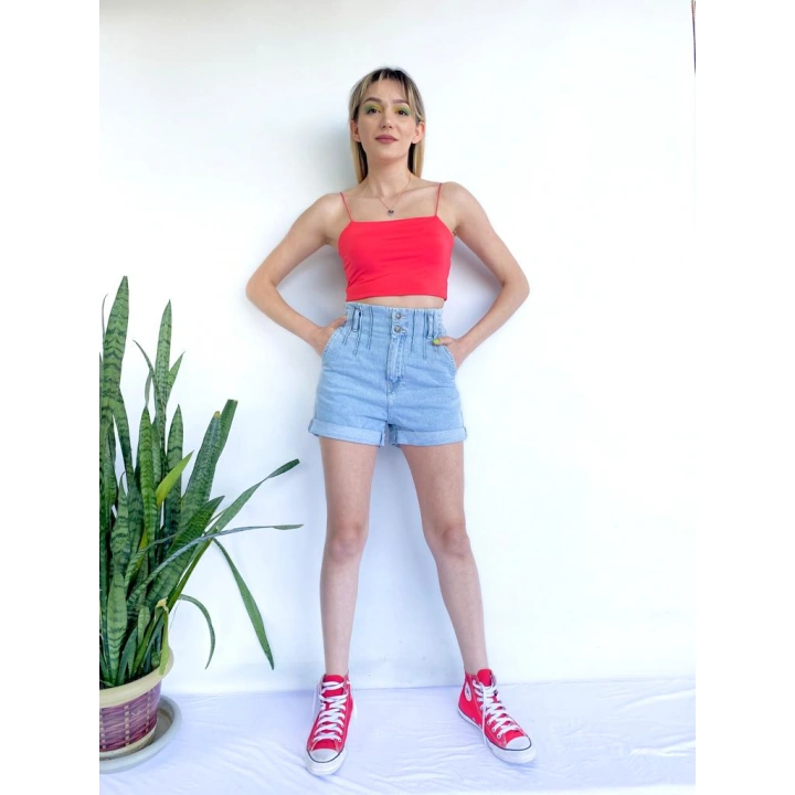 Kadın Askılı Crop Bady Nar Çiçeği