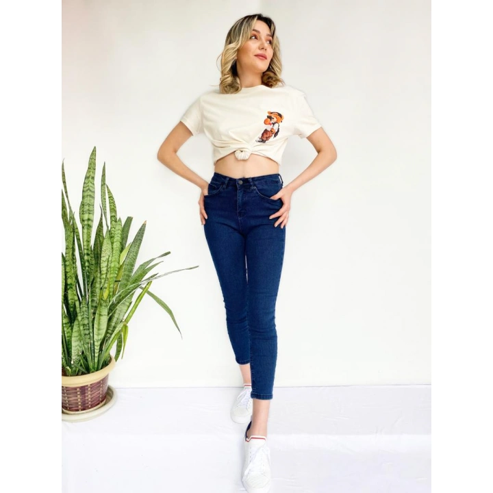 Kadın Ayıcık Baskılı Basic Tshirt Ekru