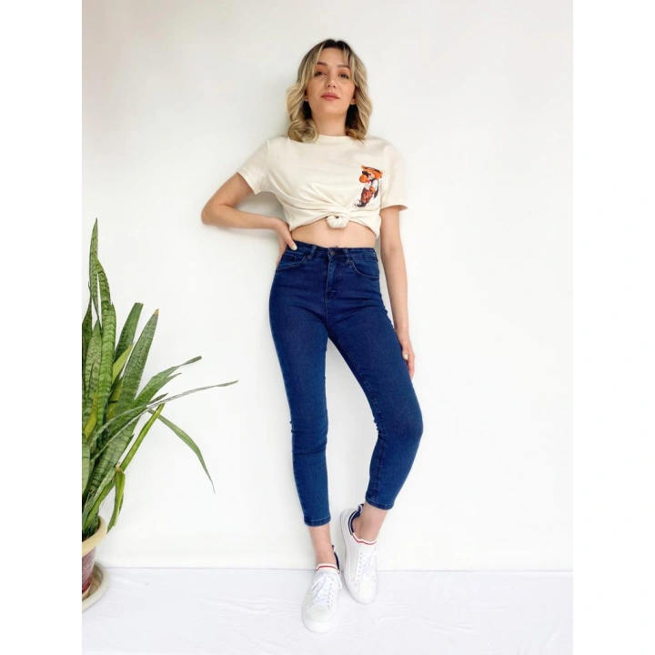Kadın Ayıcık Baskılı Basic Tshirt Ekru